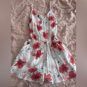 H&M Pink and White Floral V-Neck Romper